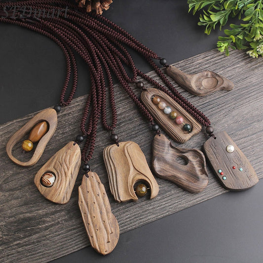 Ethnic Wood Pendant Necklace