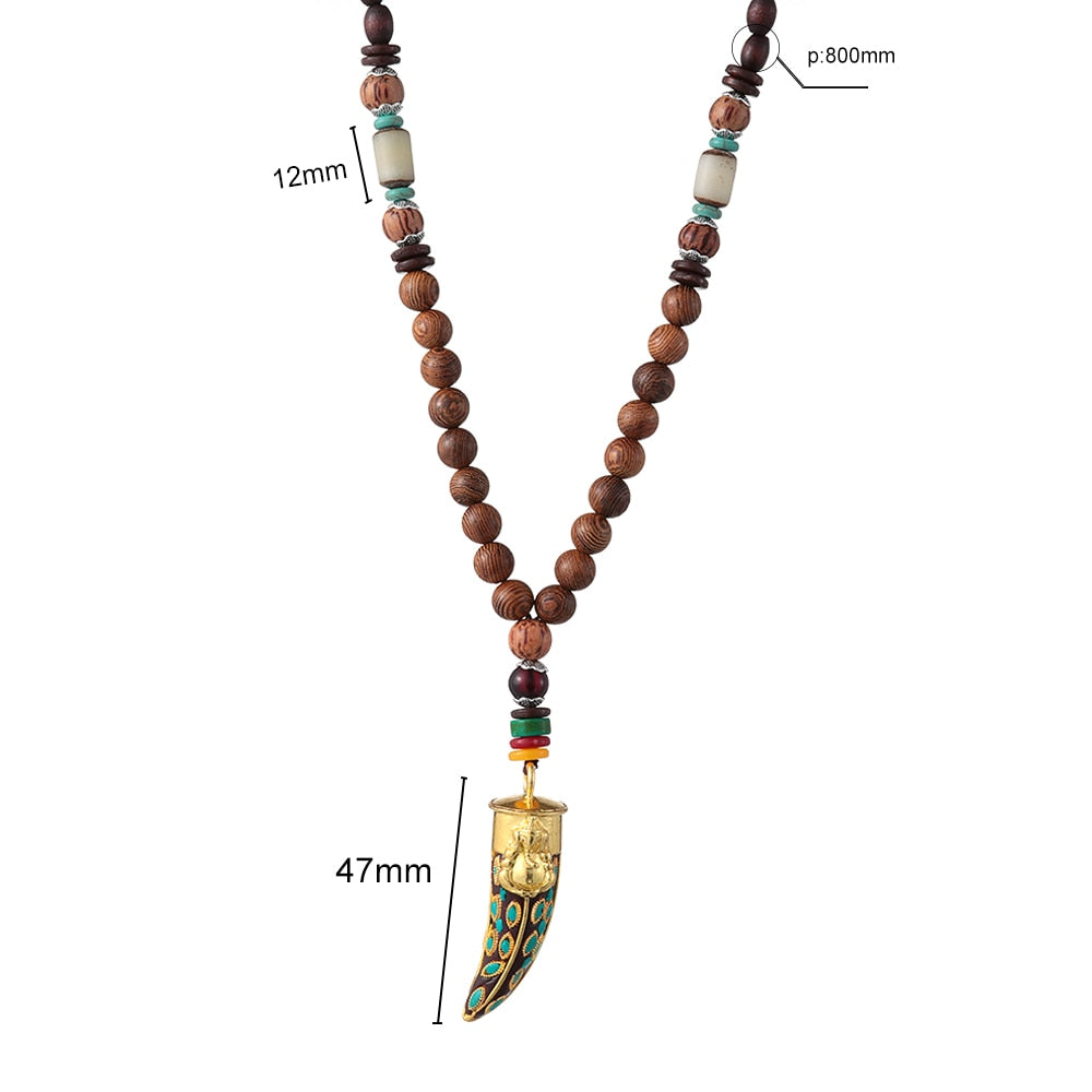 Ethnic Wood Bead Necklace
