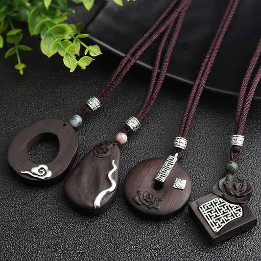 Ethnic Natural Ebony Wooden Necklace