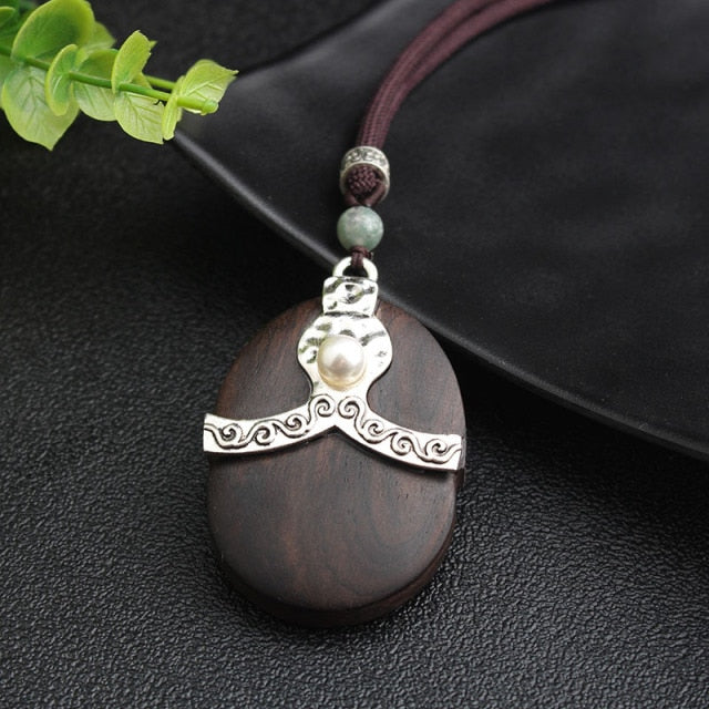 Ethnic Natural Ebony Wooden Necklace