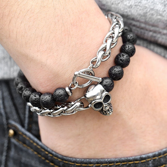 Skull Lava Stone Bracelet