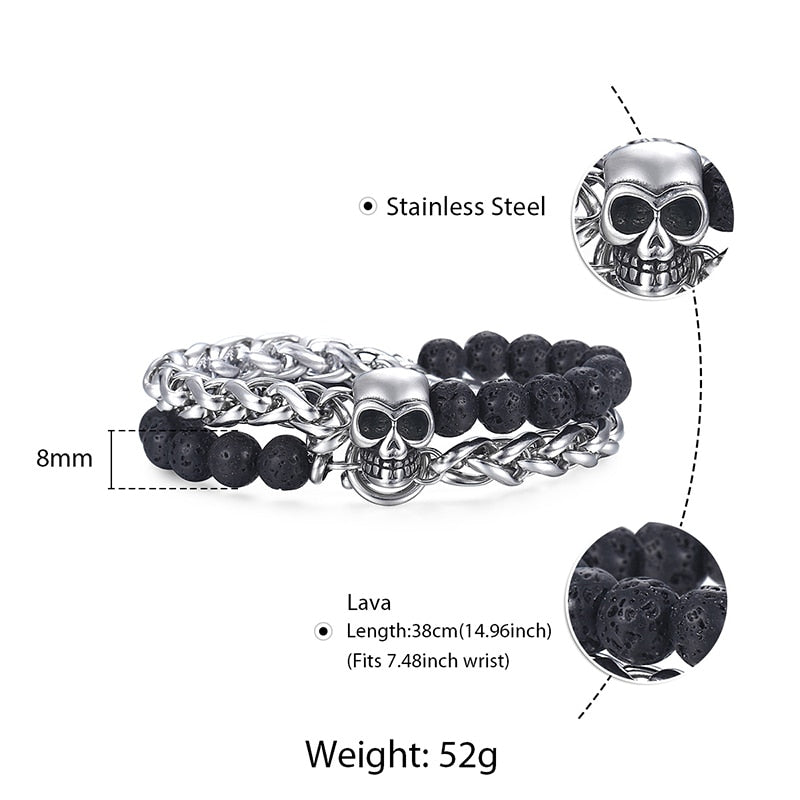 Skull Lava Stone Bracelet