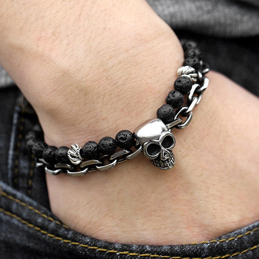 Skull Lava Stone Bracelet