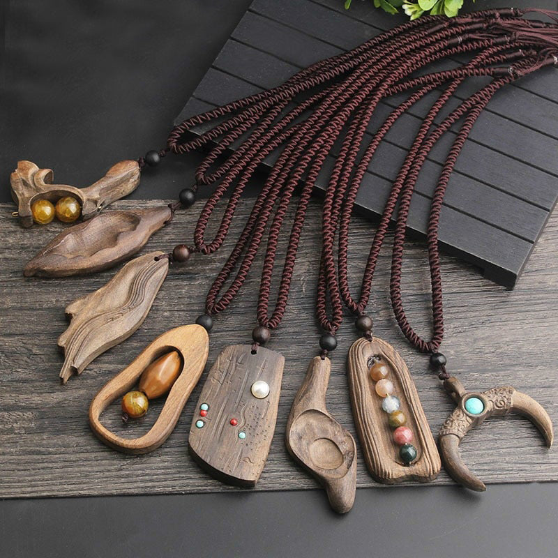 Ethnic Wood Pendant Necklace