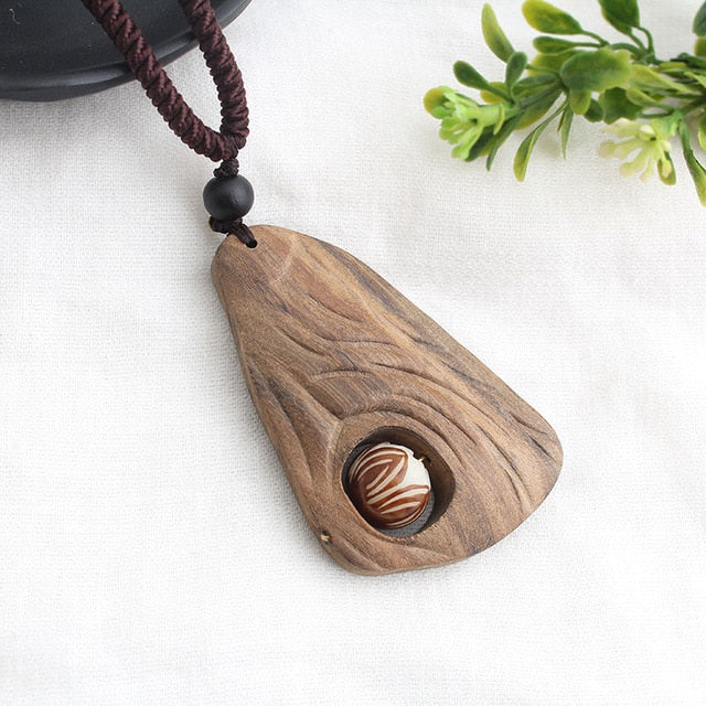 Ethnic Wood Pendant Necklace