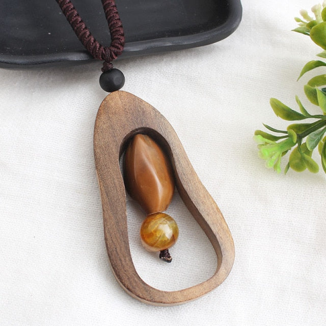 Ethnic Wood Pendant Necklace