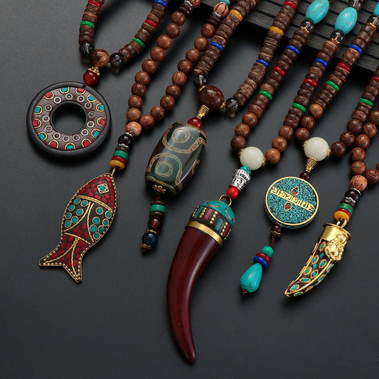 Ethnic Wood Bead Necklace