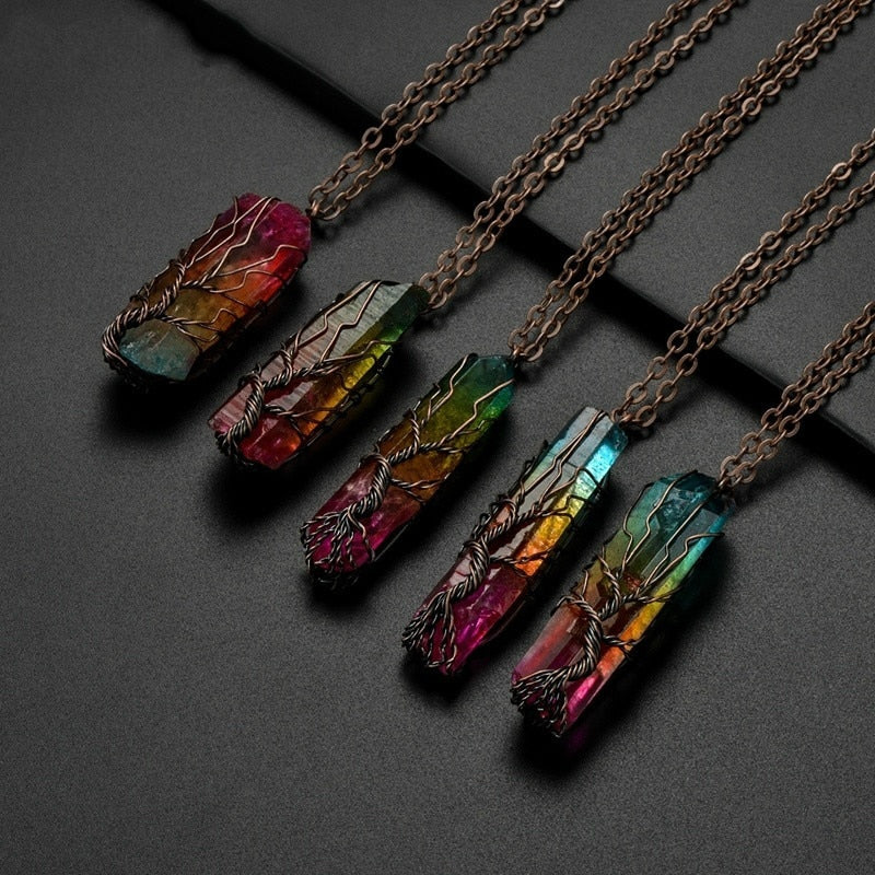 Rainbow Stone Tree of Life Necklace