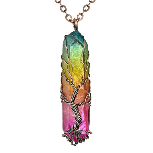 Rainbow Stone Tree of Life Necklace