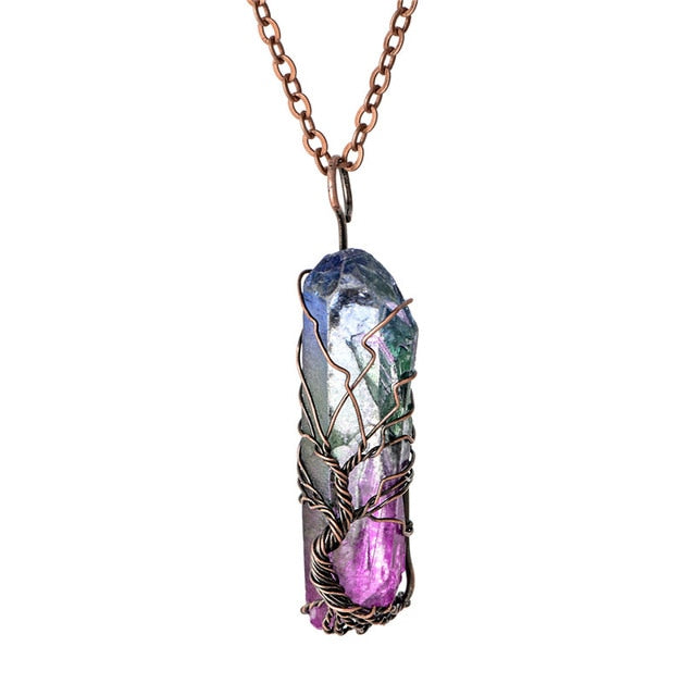 Rainbow Stone Tree of Life Necklace