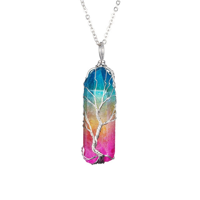 Rainbow Stone Tree of Life Necklace