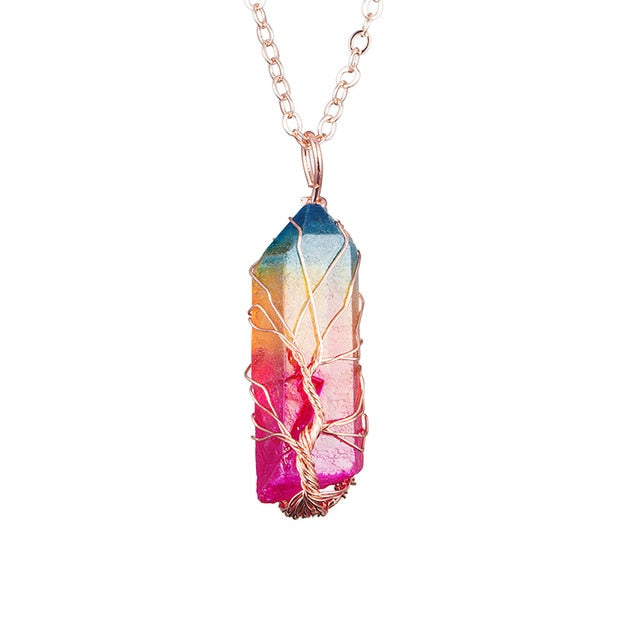 Rainbow Stone Tree of Life Necklace