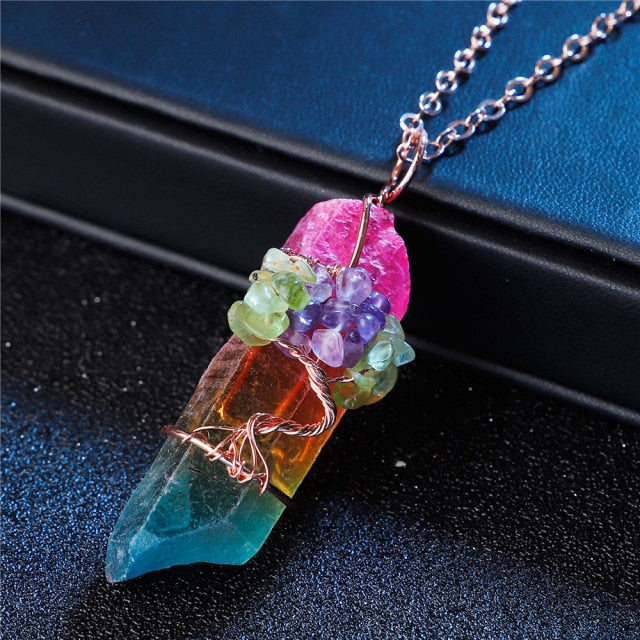 Rainbow Stone Tree of Life Necklace