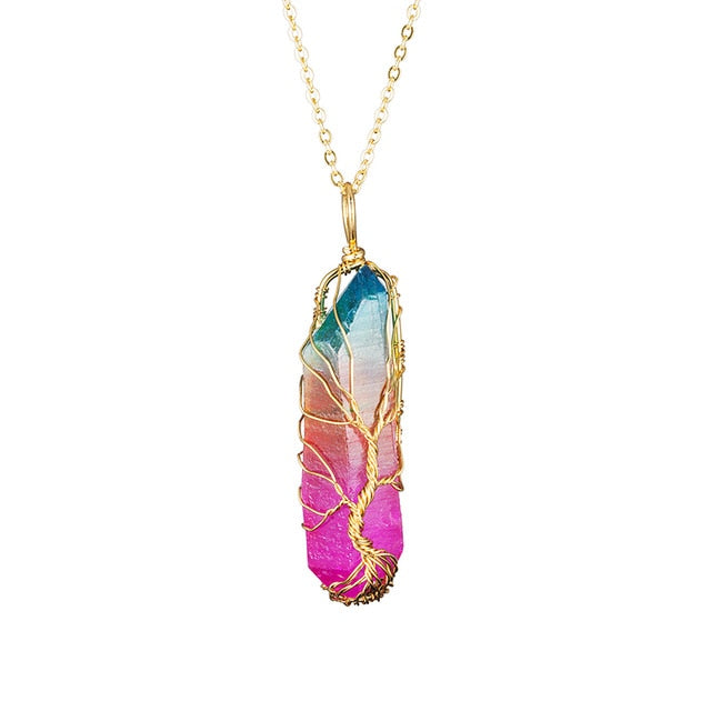 Rainbow Stone Tree of Life Necklace