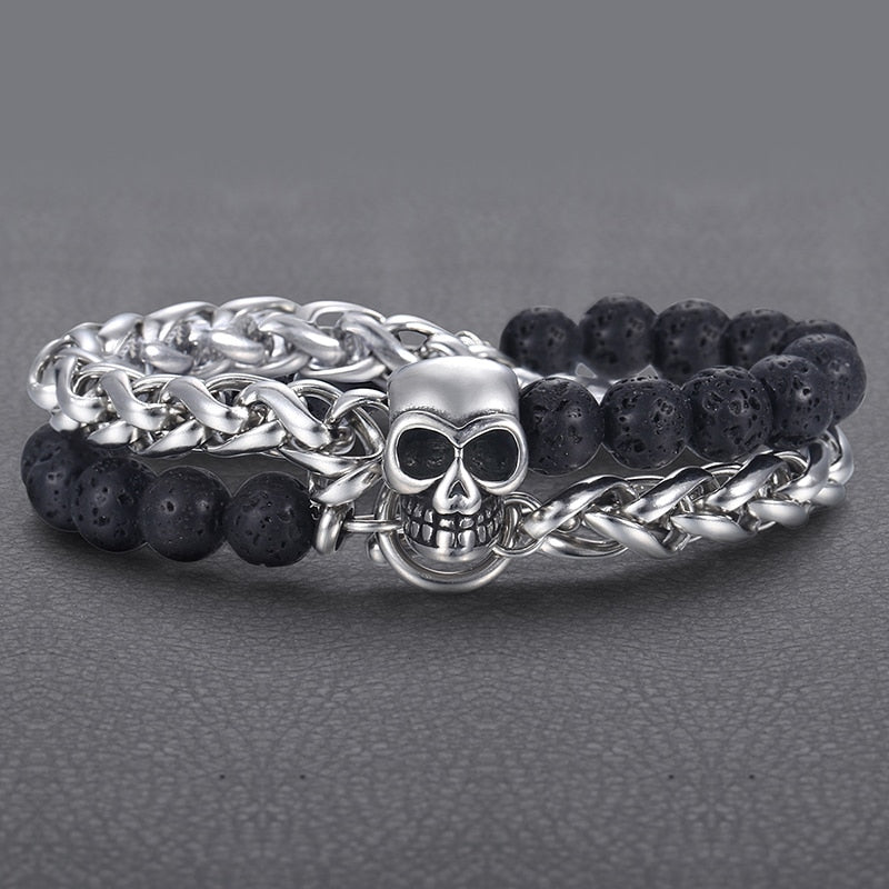 Skull Lava Stone Bracelet