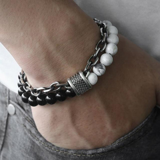 Natural Stone and Stainless Steel Bracelet